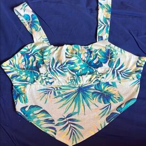Tropical Leaf Print Crop Top